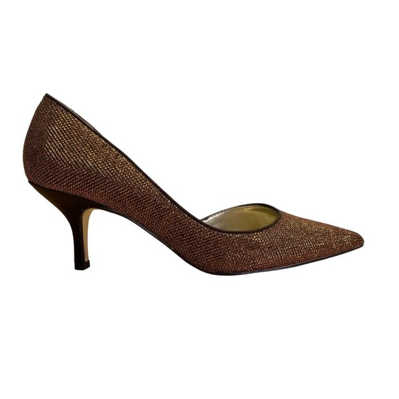 Nina New York Bronze Glitter & Leather Sole Pointed-Toe Stiletto Heels 7.5M - Picture 1 of 9